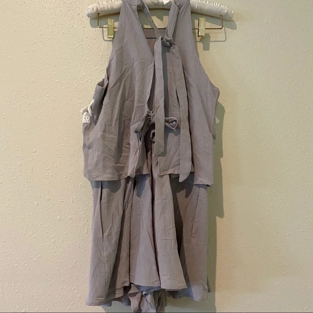 Listicle Romper Shorts Boho Small Cotton gray short romper tassels sleev… - Picture 6 of 6